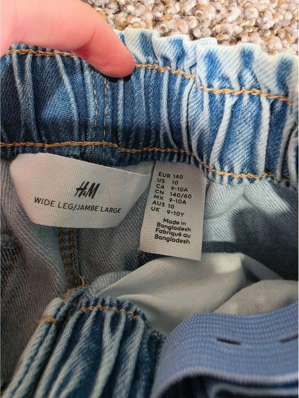 H&M Girls Sz 10 Wide Leg Paperbag Style Blue Jeans Light Wash High Waist